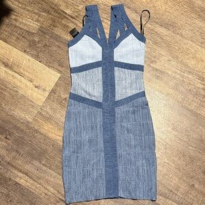 Bebe Elegant Blue and White Women's Dress